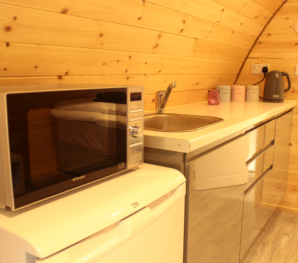 The kitchenette in the holiday pods